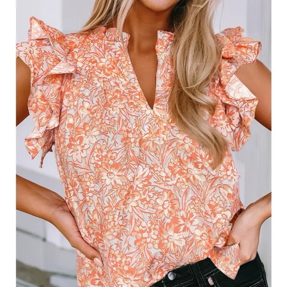 Olivaceous Front Ruffle Sleeve Blouse Medium